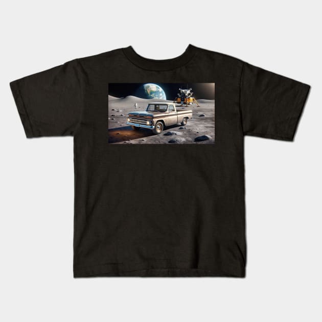 1963 Chevrolet C10 on the Moon Kids T-Shirt by NebulaWave